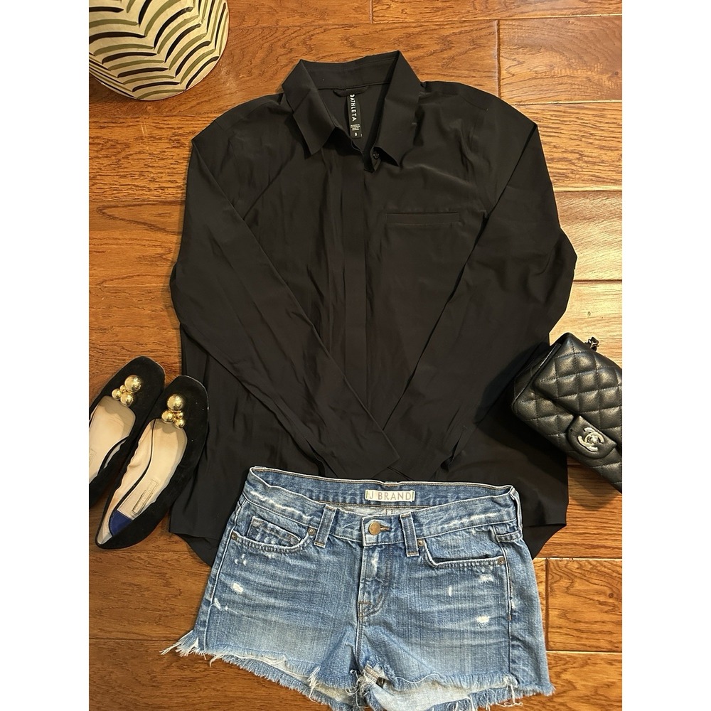 Athleta Black Button Down Blouse Womens Small Hidden Placket High Low Tunic S
